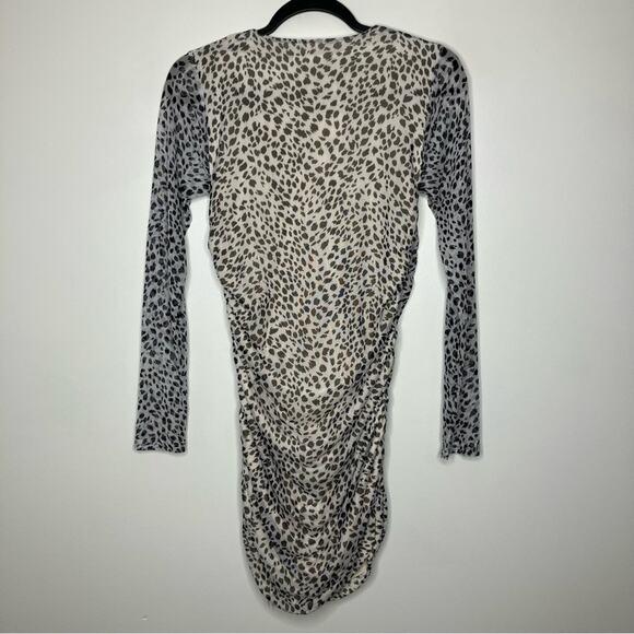 NWT REFORMATION Tomas Dress Ivory Cheetah Leopard Long Sleeve Mini Medium - Picture 2 of 6